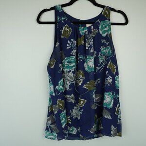 LOFT Blue and Teal Floral Sheer Layered‎ Flowy Tank Blouse Size Medium